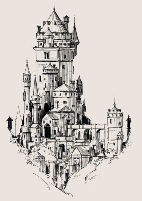 Castle Drawings, Castle Sketch, Ville Cyberpunk, Castle Drawing, Fineliner Art, Architecture Drawing Sketchbooks, Building Sketch, Daily Sketch, Building Drawing