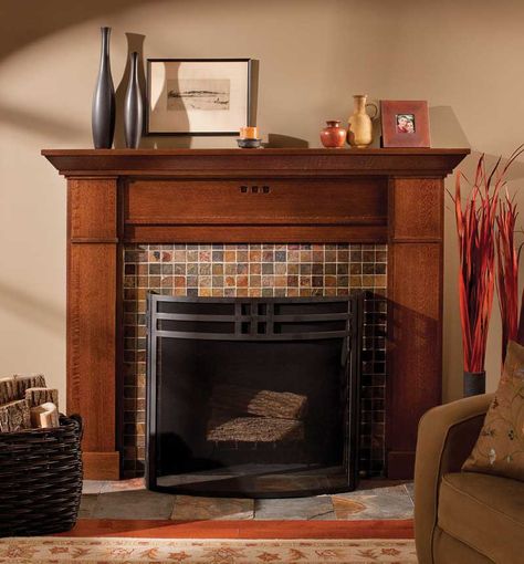 fireplace with mantel and craftsman tile | ... in quarter-sawn red oak, in a new mantel from Dura Supreme Cabinetry Craftsman Fireplace Mantels, Craftsman Style Fireplace, Learning Challenge, Craftsman Living Room, Craftsman Fireplace, Fireplace Mantel Designs, Fireplace Art, Mantel Design, Living Room Themes