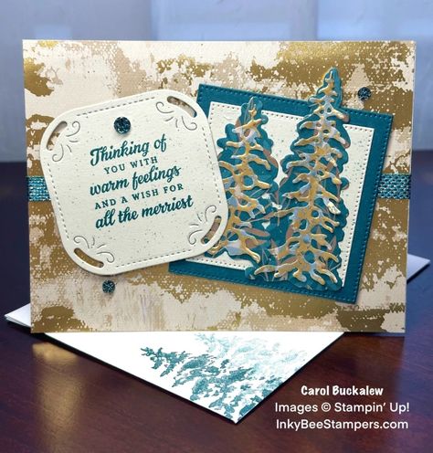 Stampin’ Up! Season of Elegance Christmas Card for the Happy Inkin’ Thursday Blog Hop – Inky Bee Stampers It's Thursday, Stamped Christmas Cards, Create Christmas Cards, Tree Stamp, Christmas Card Set, Embossed Cards, Tree Cards, Sketch Challenge, Christmas Holiday Cards