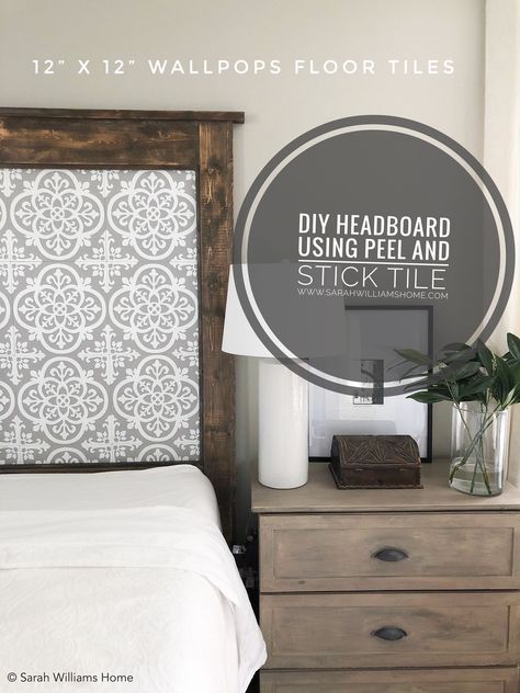 DIY King Sized Headboard with Peel and Stick Tile Tarva Dresser As Nightstand, Tarva 3 Drawer Dresser Hack, Bedside Dressers, Peel And Stick Headboard, Diy King Size Headboard, Wallpaper Headboard, Tarva Dresser, Faux Headboard, Ikea Tarva Dresser