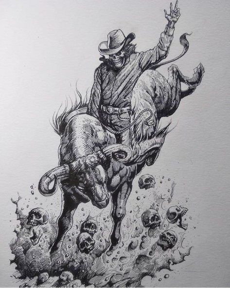 Cowboy Draw, Tato Maori, Cowboy Tattoos, American Traditional Tattoo Ideas, Traditional Tattoo Ideas, Half Sleeve Tattoos Drawings, Country Tattoos, Bull Tattoos, Western Artwork