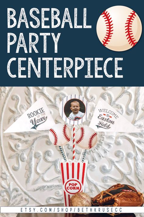 Rookie Of The Year Table Centerpieces, Baseball Party Centerpieces, Vintage Baseball Party, Baseball Centerpiece, First Birthday Centerpieces, Baseball First Birthday, Grandson Birthday, Rookie Of The Year, Birthday Personalized