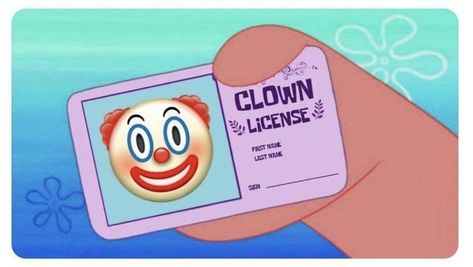 Clown License, Spongebob Funny Pictures, Spongebob Funny, Fandom Memes, Patrick Star, Spongebob Memes, Jokes Pics, Funny Doodles, Cartoon Memes