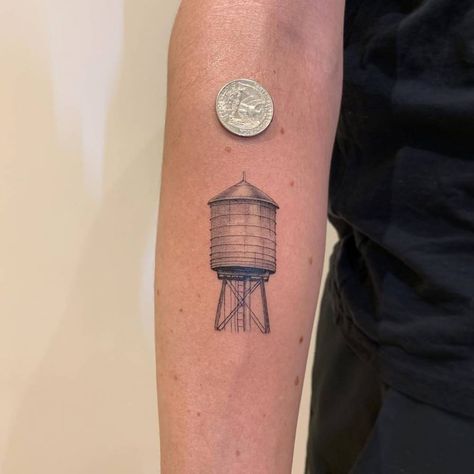 Water Tower Tattoo, Finch Tattoo, Tank Tattoo, Tower Tattoo, River Tattoo, New York Tattoo, Nyc Tattoo, Explore Tattoo, Latest Tattoos