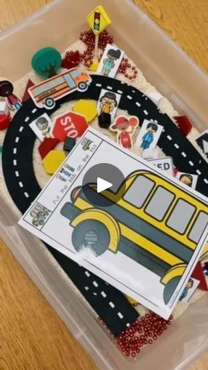 Wheels On The Bus Sensory Bin, School Bus Sensory Bin, Bus Sensory Bin, Life Skills Classroom, Wheels On The Bus, Sensory Bin, Sensory Bins, Bus Stop, Preschool Kindergarten