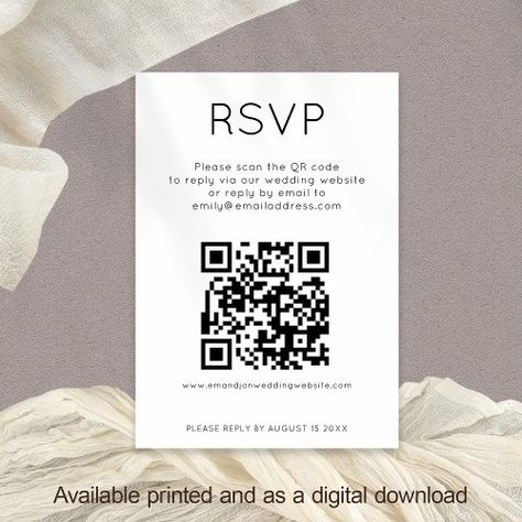 $1.69 | Simple QR Code Black White Wedding RSVP Card | Wedding RSVP Cards | wedding, typography, minimalist, qr code wedding rsvp, black and white, reply via wedding website, modern, digital downloadable rsvp, scan to respond, printable Rsvp Cards Wedding, Typography Minimalist, Wedding Typography, Qr Code Wedding, Wedding Rsvp Cards, Wedding Rsvp Card, Code Black, Black White Wedding, Rsvp Wedding Cards