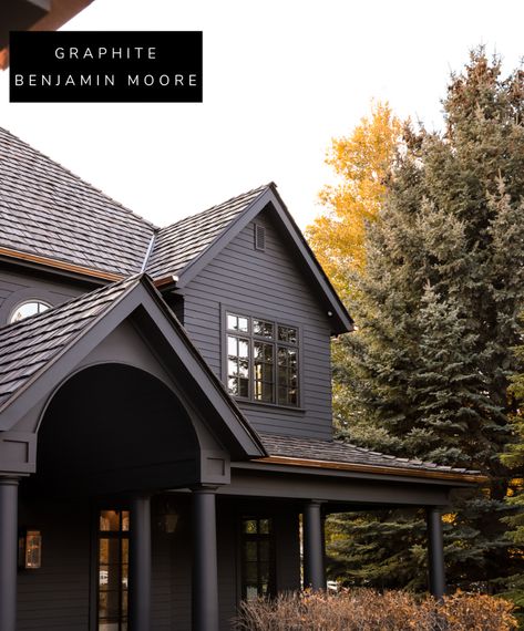 Black Exteriors- 12 Favorite Black Paints and Ours! - Nesting With Grace Benjamin Moore Exterior, Black Houses, Black Paint Color, Gray House, Dark House, Chris Loves Julia, Exterior Paint Color, Black House Exterior, House Paint Exterior