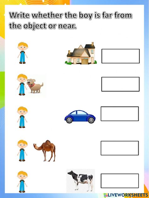 Near And Far Worksheet, Near And Far Worksheets For Preschool, Class 1 Maths, Tanya Sharma, Speech Therapy Worksheets, Nursery Worksheets, Worksheets For Class 1, Thinking Games, Maths Worksheets