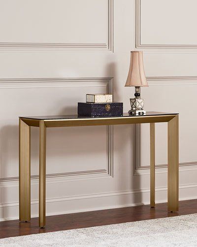 HB62N Interlude Home Bradshaw Brushed Brass Console Table Console Table Mirror, Console Table With Mirror, Brass Console, Mirror Console Table, Table Mirrors, Luxury Console, Brass Console Table, Flat Interior Design, Iron Console Table