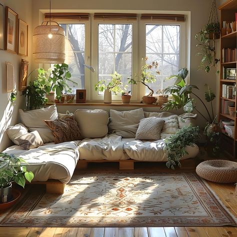 Organic Aesthetic Home, Cottagecore Living Room Aesthetic, Home Aesthetic Ideas, Cottage Core Living Rooms, Cottage Core House Interior, Cottagecore Apartment, Living Room Aesthetic Cozy, Statement Plants, Cozy Reading Chair