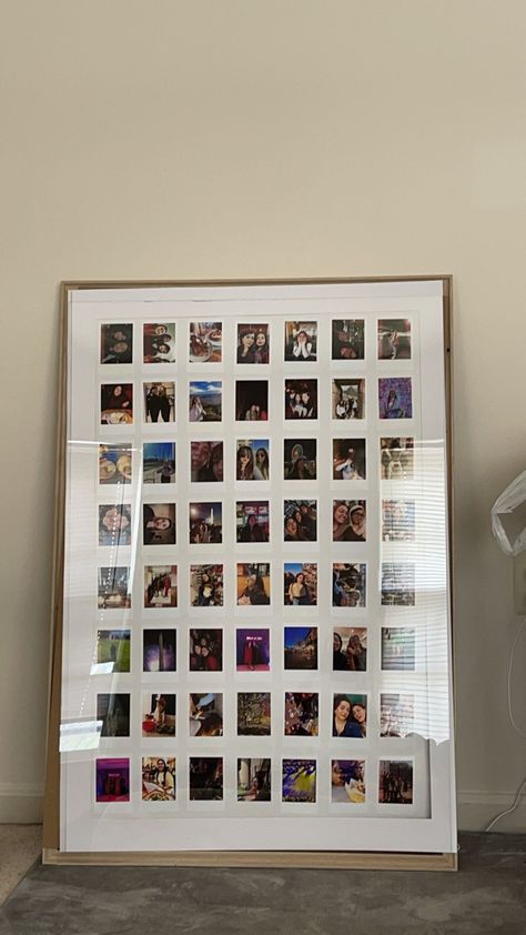 Framed Polaroid Collage, Big Polaroid Frame, Poloroid Pictures Framed, Polaroids In Frame, Polaroid Frame Aesthetic, Photo Wall Design, Polaroid Collage, Photo Collage Frame, Polaroid Picture Frame