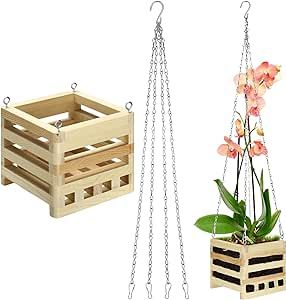 Wooden Plant Hanger, Orchid Basket, Hanging Planters Outdoor, Square Basket, Plant Hanging, Plant Hooks, Square Baskets, Orchid Pot, Outdoor Flowers