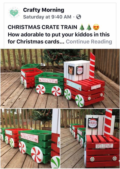 Xmas crate train Santa Toy Shop Decorations, Crate Train, Christmas Wrapping Diy, Christmas Parade, Christmas Decorations Diy Outdoor, Diy Dollar Store Crafts, Xmas Diy, Christmas Train, Navidad Christmas