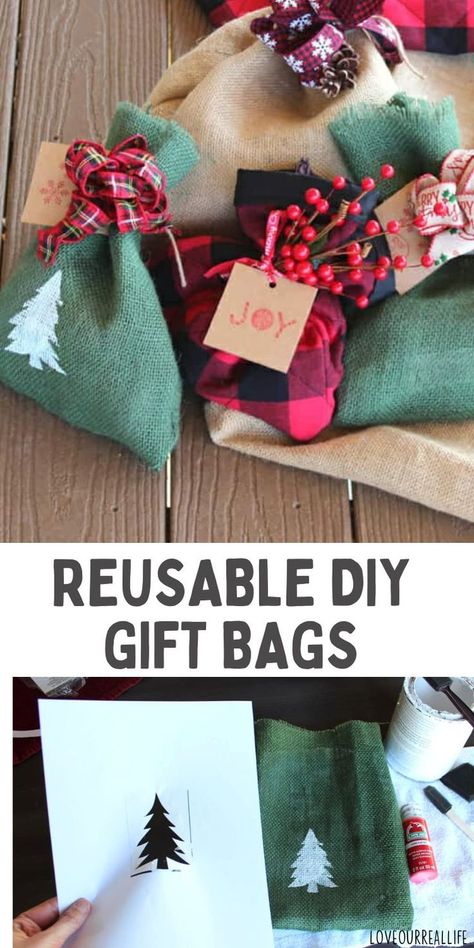 Reusable gift bags. Sew For Christmas, Bags To Sew, Homemade Gift Bags, Wrapping Christmas Gifts, Ecofriendly Crafts, Sewing Christmas Gifts, Reusable Gift Wrap, Gift Bags Diy, Gift Sack