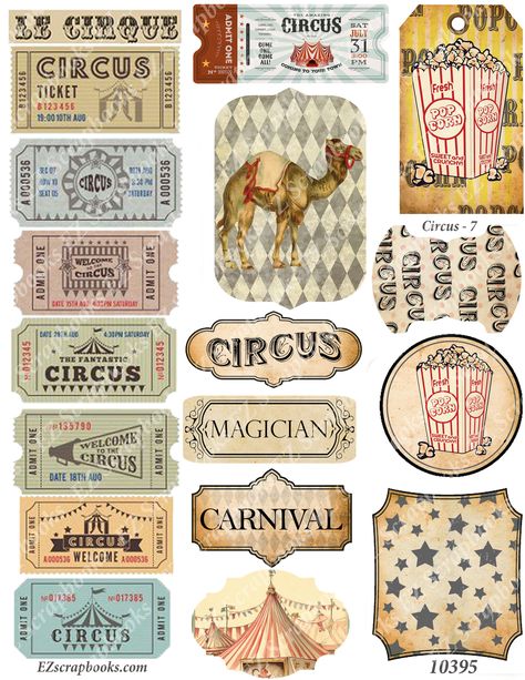 Vintage Circus Journal Embellishments clip art. Printed on our same signature textured cardstock as our Quick Pages, these are ready for you to cut and use! Great for use in Scrapbooking, card making and mixed media art. Printable Stickers For Journal, Circus Ephemera, Scrapbook Stickers Vintage, Paper Doily Crafts, Doilies Crafts, Journal Embellishments, Circus Art, Paper Doilies, Free Art Prints