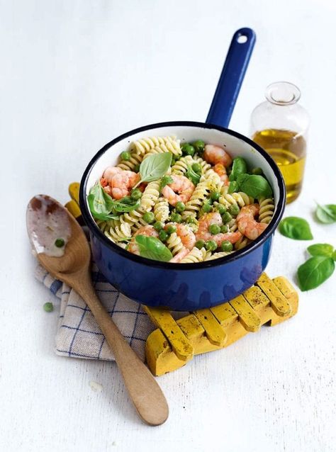 Prawn and pea pasta with lemon crème fraîche Creme Fraiche Recipes, Pasta With Lemon, Pea Pasta, Summer Pasta Recipes, Easy Pasta Recipe, Shellfish Recipes, Easy Seafood Recipes, Delicious Magazine, Lemon Pasta