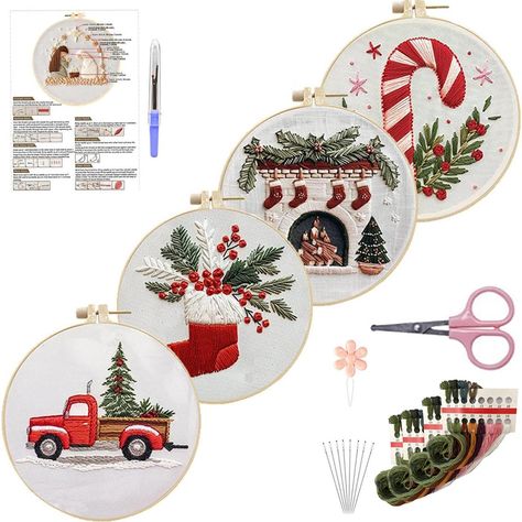 PRICES MAY VARY. 2024 New Christmas Beginner Embroidery Kit: This winter snowy village embroidery craft kit makes it easy to create your own christmas party Beginner Embroidery Set: This punch needle kit is perfect for beginners! All of our kits have detailed instructions, photos, and illustrations along with a comprehensive stitch guide to help you along the way Improve Embroidery Skills with Christmas Embroidery Kits for Adults: Within the kit, you will learn how to stretch your fabric into th Beginner Embroidery Kit, Christmas Embroidery Patterns, Kit Christmas, Diy Embroidery Kit, Hand Embroidery Kit, Kraf Diy, Needlework Embroidery, Christmas Gnomes, Needlepoint Kits