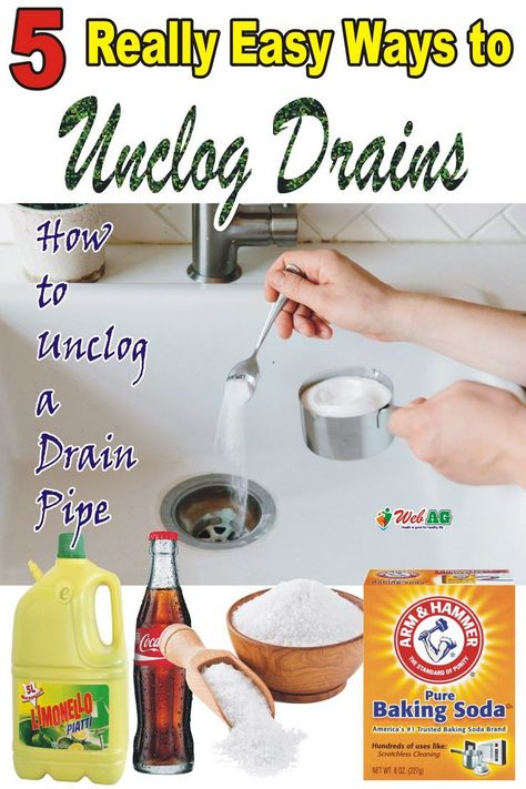 5 Really Easy Ways To Unclog Drains Clear Bathroom Sink, Clogged Sink Bathroom, Clogged Sink Drain, Kitchen Sink Clogged, Unclog Sink, Drain Unclogger, Kitchen Sink Diy, Clean Kitchen Sink, Unclog Drain