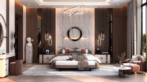 Master bedroom design in ksa( private villa) on Behance Hotel Particulier Paris, Guest Bathroom Design, Elegant Bedroom Decor, Bedroom Interior Design Luxury, Modern Luxury Bedroom, Modern Bedroom Interior, Luxury Bedroom Design, Bed Design Modern, Luxury Living Room Design