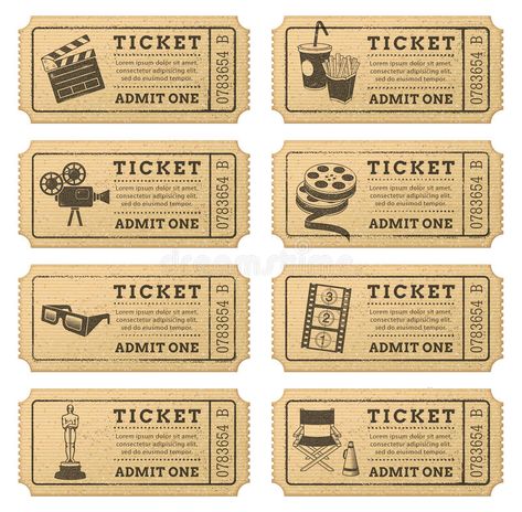 Deco Cinema, Movie Ticket, Vintage Ticket, Cinema Ticket, Ticket Design, Scrapbook Stickers Printable, Vintage Printable, Movie Tickets, Scrapbook Materials