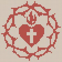 Sacred Heart Pattern, Crochet Sacred Heart, Sacred Heart Crochet Pattern, Sacred Heart Cross Stitch, Heart Alpha Pattern Crochet, Christian Crochet, Christian Cross Stitch Patterns, Jesus Sacred Heart, Heart Cross Stitch