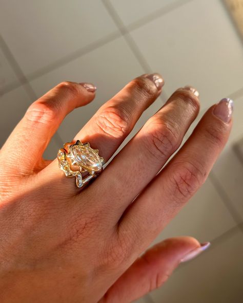 The perfect champagne moval diamond for Jillian 🍾 movals are such a fun cut—a cross between marquise and oval shapes—and are some of our faves to source!! Champagne Diamond, A Cross, Oval Shape, Champagne, Weddings, Ring, Quick Saves