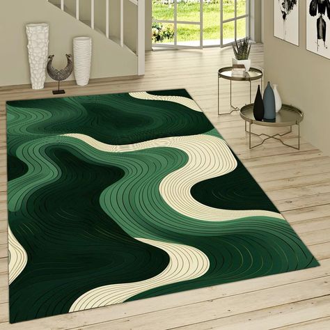 Geometric Rug, Green Rug, Area Rug, Living Room Rug, Water Waves on the Ground, Shades of Green,Bedroom Rug,Custom Rug, Rugs For Living Room 🌟 Elevate Your Space with Stylish Rugs 🌟 Rugs play a crucial role in enhancing the aesthetics and comfort of any space. Crafted from a variety of materials, they offer a diverse range of colors, patterns, and sizes to cater to every taste and preference. Material Matters: Rugs come in various materials, including wool, cotton, silk, synthetic fibers (such as nylon, polyester, polypropylene), and natural fibers (like jute, sisal). Each material boasts its unique texture, shine, and durability. Weaving Wonders: Rugs can be hand-woven or machine-made. While machine-woven rugs are more budget-friendly and suitable for mass production, hand-woven rugs sh Unique Living Room Rug, Large Green Rug, Craftsman Style Area Rugs, Green Rug Room, Colorful Rug Living Room Ideas, Green Couch Rug Ideas, Retro Rugs Living Room, Bedroom Rug Aesthetic, Cool Rugs Living Room