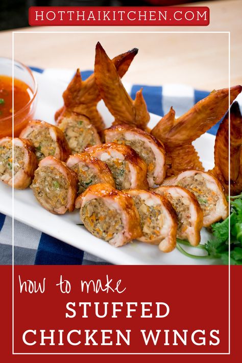 Stuffed Chicken Wings Thai, Thai Stuffed Chicken Wings, Stuffed Wings Chicken, How To Debone Chicken Wings, Stuffed Chicken Wings Recipe, Stuff Chicken Wings, Canolli Recipe, Stuffed Wings, Stuffed Chicken Wings