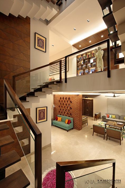 Modern Residence Is An Interesting Mix Of Different Styles : Contemporary Mixed With Traditional | KN Associates - The Architects Diary Interior Design Blogs, Interior Design Minimalist, Modern House Interior, Home Office Inspiration, Interior Design Per La Casa, Indian Home Interior, Stair Case, Duplex House Design, Home Stairs Design