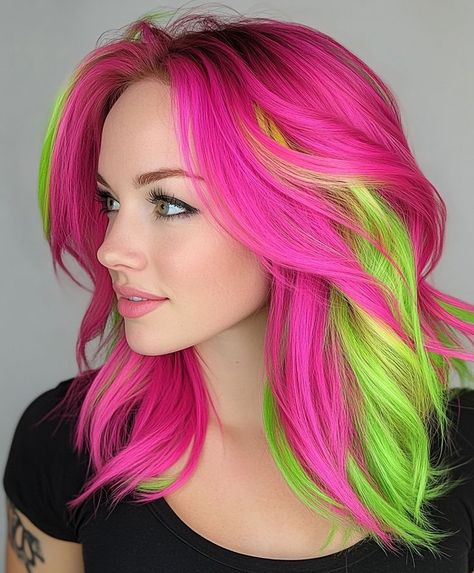 Pink And Teal Hair, Pink And Green Hair, Teal Hair Color, Short Haircuts For Black Women, Hairstyle Color, Haircuts For Black Women, Hot Pink Hair, Rave Hair, Vivid Hair Color