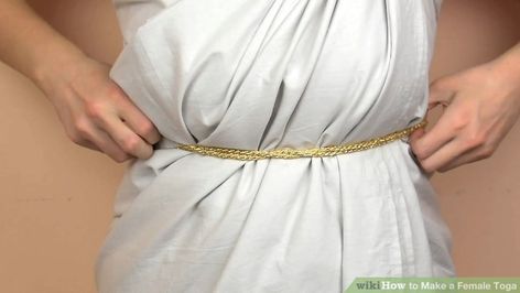 3 Ways to Make a Female Toga - wikiHow Toga Party Costume Diy For Women, Diy Toga Costume For Women, Toga Party Costume Diy, Girls Greek Goddess Costume, Male Toga, How To Make A Toga, Toga Costume Diy, Toga Party Costume, Grecian Goddess Costume