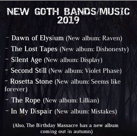 @goth_trash_posts on Instagram: “I have compiled a list of some cool new goth bands/albums I've found, thanks to @franklin.rayeski . I would recommend checking the…” Goth Bands List, Goth Songs, Goth Tips, Band Recommendations, Gremlin Energy, Gothic History, Goth Culture, New Goth, Music List