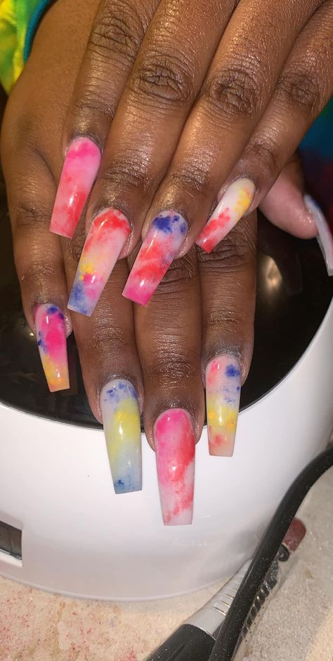 Tye Dye Nails, Nail Inspo Summer, Purple Gel Nails, Nails Acrylic Short, Tie Dye Nails, Long Acrylic, Nail Beauty, Dope Nails, Purple Nails