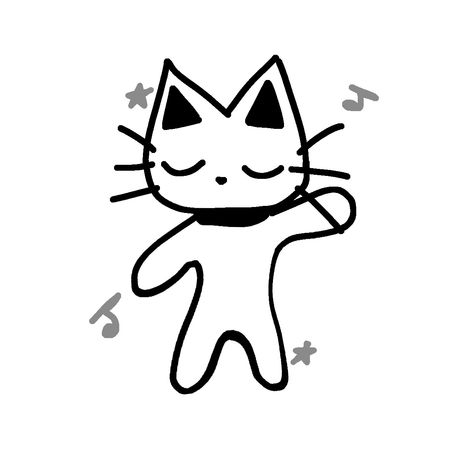 Cats Dancing Drawing, Dancing Cat Drawing, Cat Doodle Funny, Dancing Doodle, Cat With Headphones Doodle, Sketty Noodle Black Cat, Chibi Cats, Cat Dance, Dancing Drawing