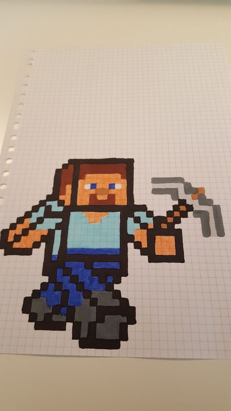 Minecraft Steve Pixel Art, Pixel Drawing Minecraft, Minecraft Drawings Pixel, Pixel Art Minecraft, Square Drawing, Kids Canvas Art, Pixel Art Pokemon, Minecraft Drawings, Minecraft Steve