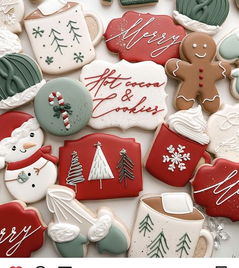 Christmas Decor Cookies Ideas, Hot Cocoa Mug Cookies Decorated, Hot Cocoa Christmas Cookies, Christmas Cookies Flood Icing, Hot Cocoa Sugar Cookies, Country Christmas Cookies, Christmas Cookie Sets Royal Icing, Holiday Cookies Decorated Ideas, Hot Cocoa Sugar Cookies Decorated