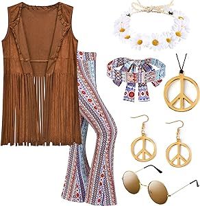 70’s Party Outfit, Fringed Vest Outfit, Women's 70s Outfits, Hippie Boho Outfits, Hippy Costume, Hippy Party, Outfits 60s, 60s Costume, Hippie Costume Halloween