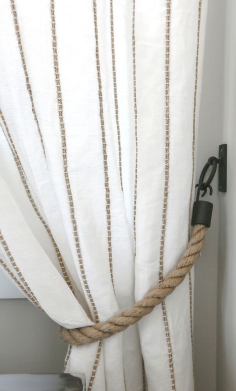 Project in Seagrove Florida Rope Tie Backs, Rope Tie, Linen Drapes, Coastal Bathrooms, Coastal Bedrooms, Style Cottage, Beach Cottage Decor, Coastal Bedroom, Custom Drapes