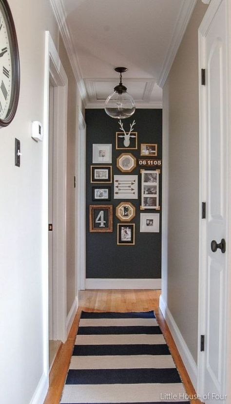 This is one of the tips to find your best accent wall! #homedecorating Small Hallway Decorating, Hallway Paint, Hallway Walls, Narrow Hallway Decorating, Upstairs Hallway, Hallway Designs, Hallway Design, Modern Hallway, Hallway Ideas Colour