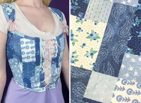 Sewing Your First Corset - Spoonflower Blog Free Corset Pattern, Corset Top Pattern, Corset Diy, Cottage Core Fashion, Quilted Clothing, Corset Sewing Pattern, Fair Outfits, Patchwork Clothes, Beginner Sewing Patterns