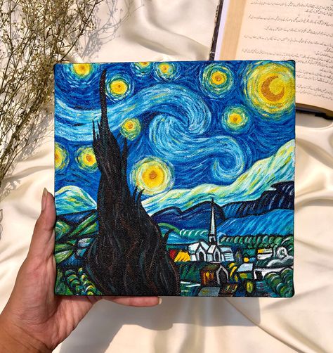 Square Canvas Painting Ideas, Van Gogh Drawings, فنسنت فان جوخ, Modern Art Canvas Painting, Starry Night Art, Starry Night Painting, Art Painting Tools, Arte Van Gogh, Small Canvas Paintings