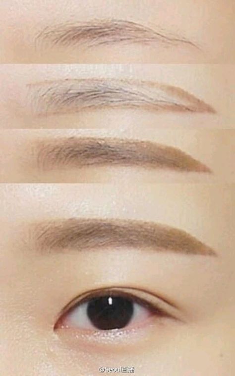 MAKE up More Korean Straight Eyebrows, Puppy Eyeliner, Korean Eyebrows, Eyeliner Aesthetic, Makeup Korean Style, Straight Eyebrows, Straight Brows, Membentuk Alis, Korean Makeup Tips