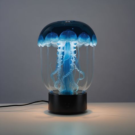 Blue Jellyfish lamp Jellyfish Room Ideas, Marine Room Aesthetic, Jellyfish Bedroom, Jelly Fish Lamp, Jellyfish Decor, Jellyfish Room Decor Aesthetic, Underwater Bathroom Theme, Room Inspo Blue, Jellyfish Things