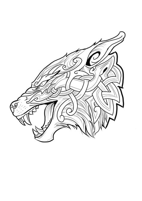 Norse Knotwork Pattern, Viking Tattoos For Men Warriors, Viking Knotwork Tattoo, Nordic Wolf Tattoo, Norse Tattoo Design, Wolf Viking Tattoo, Viking Wolf Tattoo Design, Fenrir Tattoo Design, Norse Wolf Tattoo