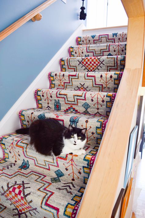 Renter Friendly Stairway Runner Stairway Runner, Rugs Usa, Carpet Stairs, Stair Runner, Stair Treads, Home Upgrades, Staircase Design, Renter Friendly, Eclectic Home