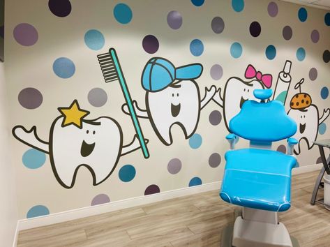 Dental Clinic Decoration, Dental Clinic Wallpaper, Dental Room, Dental Decorations Ideas, Dental Mural, Dental Office Decor Ideas, Local Anesthetic Dental, Pediatric Dental Office Design Interiors, Kids Dental Clinic Interior Design