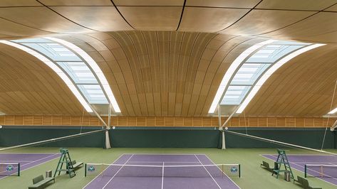 Wimbledon Tennis Courts, Wimbledon Centre Court, Hopkins Architects, Indoor Tennis, Community Amenities, Timber Roof, Wimbledon Tennis, British Architecture, Tennis Center