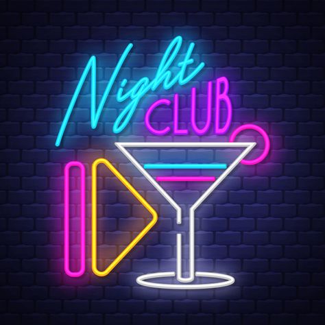 Neon Club Sign, Neon Bar Lights, Alcohol Neon Sign, Night Club Neon Signs, Neon Liquor Signs, Gold Design Background, Club Lighting, Brick Wall Background, Nightclub Design