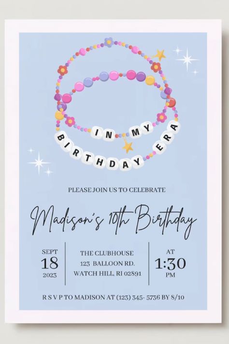 Friendship Birthday Party, In My Birthday Era Invitation, Taylor Swift Invitation Card, Taylor Swift 15 Birthday Ideas, In My Birthday Era, 22 Birthday Party, Taylor Swift Illustration, Taylor Swift Birthday Invitations, Taylor Swift Party Ideas