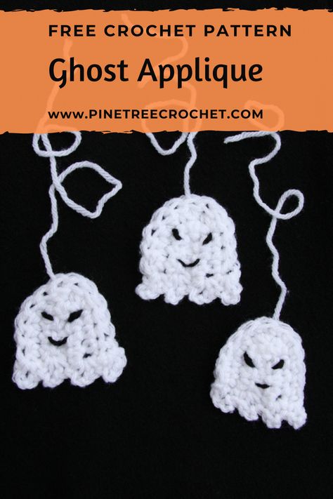 Have some fun decorating this Halloween with this quick and cute ghost applique crochet pattern! You can create all sizes of ghosts with this beginner friendly crochet pattern by using different yarn and hook sizes! Kindness Crochet, Pine Tree Crochet, Wings Tutorial, Crochet Autumn, Crochet Ghost, Tree Crochet, Crochet Bat, Crochet Holiday, Crochet Applique Patterns Free